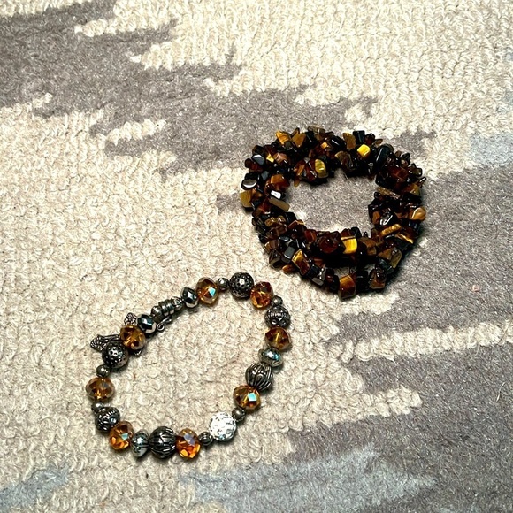 Set of two brown colored beaded bracelets - Picture 1 of 7